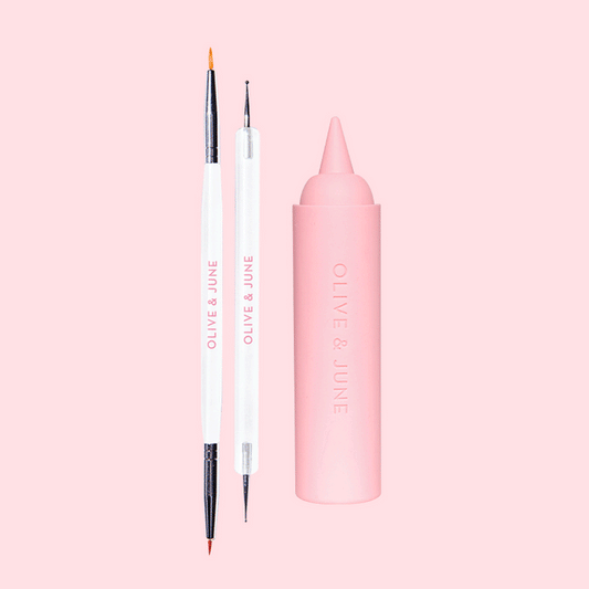 Nail Art Tool Bundle featuring dual-sided brush, dotting tool, and silicone detailer for precise at-home manicure designs