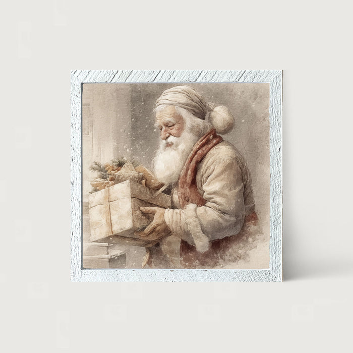 Old world Santa carrying gift - Framed art