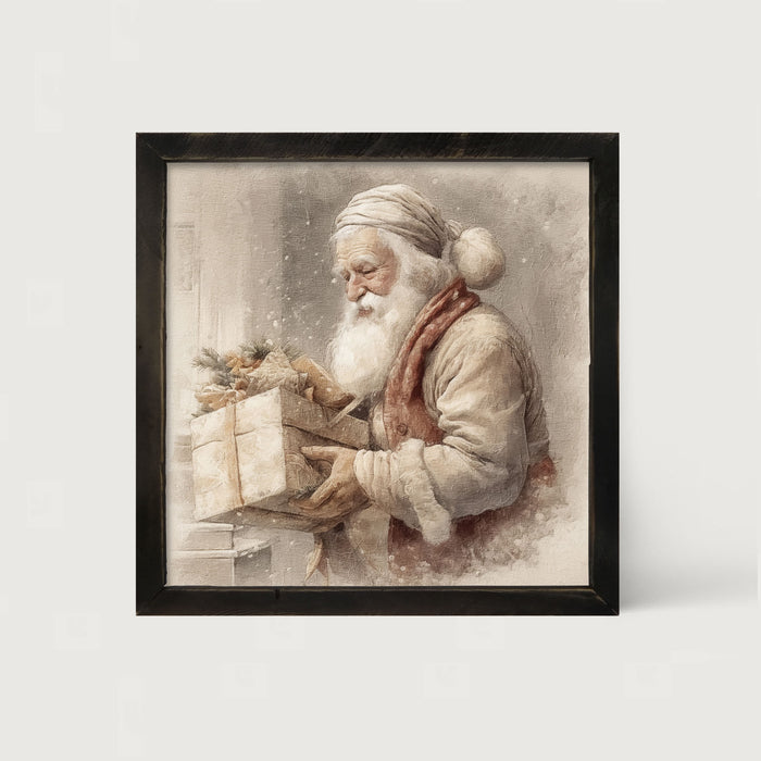 Old world Santa carrying gift - Framed art
