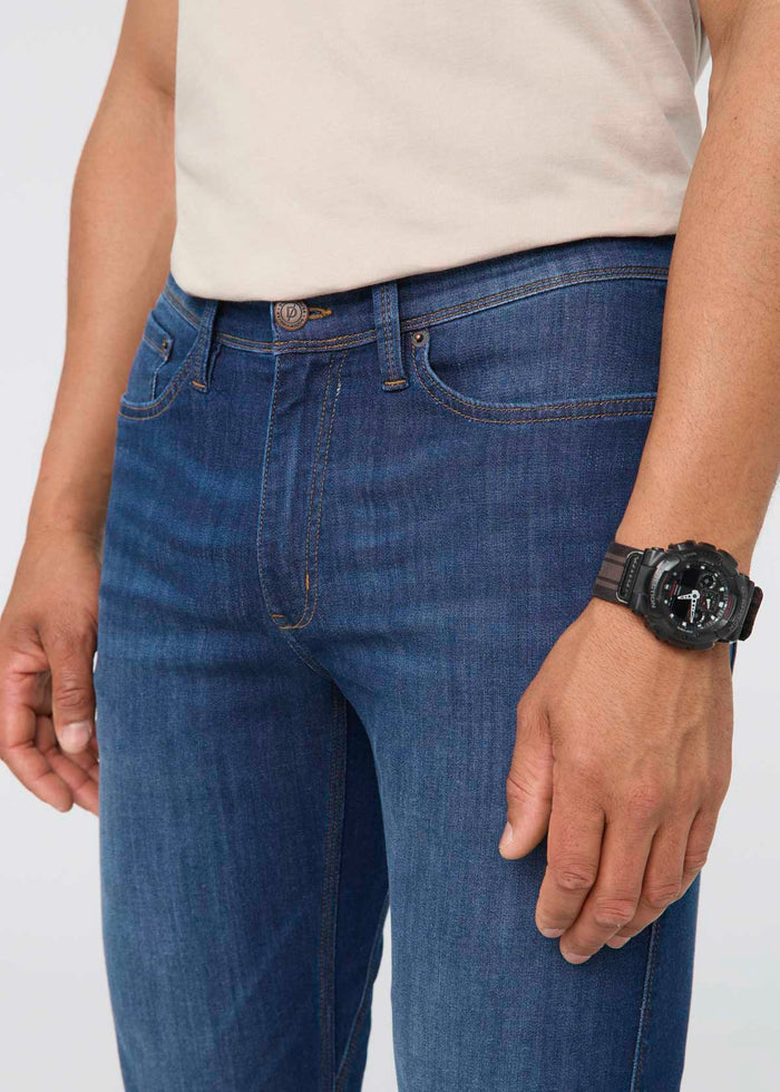 mens performance denim lite slim straight worn in indigo front waistband
