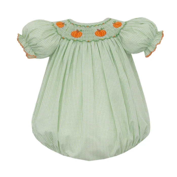 Petit Bebe Pumpkin Girls Green Check Bishop Bubble