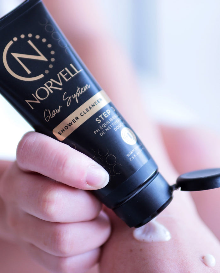 glow system shower cleanser to protect your tan from early fading