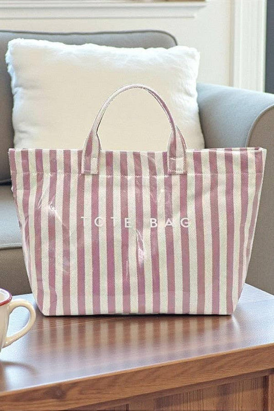 Pink and Beige Striped TOTE BAG