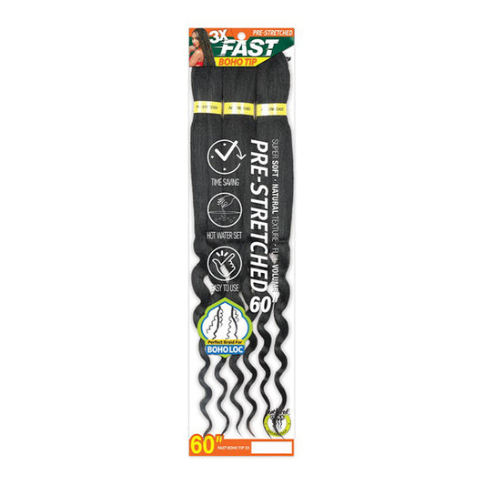 ROYAL IMEX prestretched braiding hair 60 inch in natural black with wavy texture and boho tip