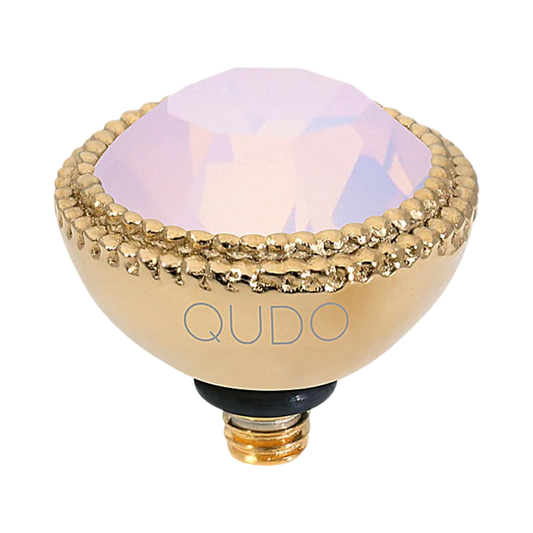 QUDO Fabero Top Gold, Rose Dust Collection, gold crystal topper, dusty rose jewelry, interchangeable jewelry topper, QUDO gold topper, blush crystal jewelry, European crystal jewelry, customizable jewelry, romantic jewelry, luxury crystal jewelry, interchangeable ring topper, QUDO jewelry