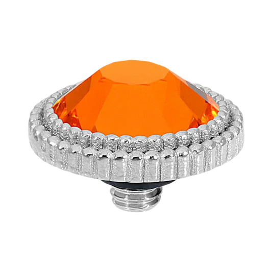 QUDO Flat Fabero silver, QUDO interchangeable jewelry, silver crystal topper, red crystal jewelry, orange crystal jewelry, flat crystal topper, Swarovski crystal jewelry, interchangeable jewelry topper, warm tone crystal jewelry, QUDO top