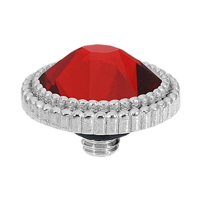 QUDO Flat Fabero silver, QUDO interchangeable jewelry, silver crystal topper, red crystal jewelry, orange crystal jewelry, flat crystal topper, Swarovski crystal jewelry, interchangeable jewelry topper, warm tone crystal jewelry, QUDO top