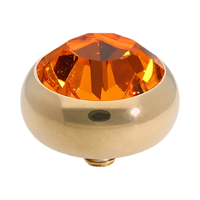 QUDO Sesto gold, QUDO interchangeable jewelry, gold crystal topper, red crystal jewelry, orange crystal jewelry, Swarovski crystal jewelry, interchangeable jewelry topper, warm tone crystal jewelry, statement crystal jewelry, QUDO top