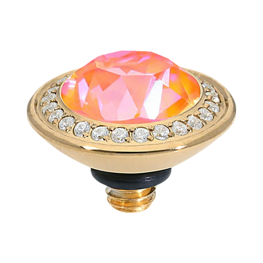 QUDO Tondo Deluxe Small Top 0.4" Gold | Pink Crystals Collection