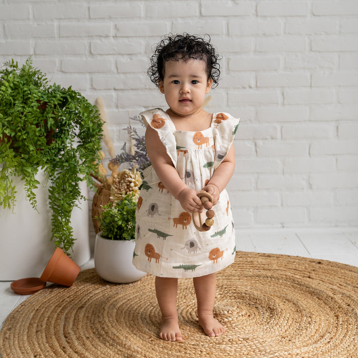 Savannah Flutter Sleeve & Smocked Baby Dress+Bloomer Set (Organic Muslin)