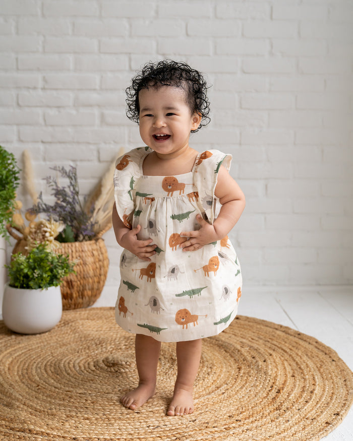 Savannah Flutter Sleeve & Smocked Baby Dress+Bloomer Set (Organic Muslin)