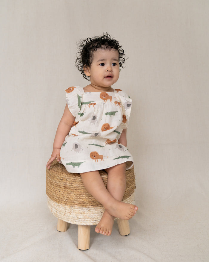 Savannah Flutter Sleeve & Smocked Baby Dress+Bloomer Set (Organic Muslin)