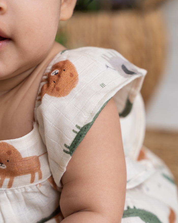 Savannah Flutter Sleeve & Smocked Baby Dress+Bloomer Set (Organic Muslin)