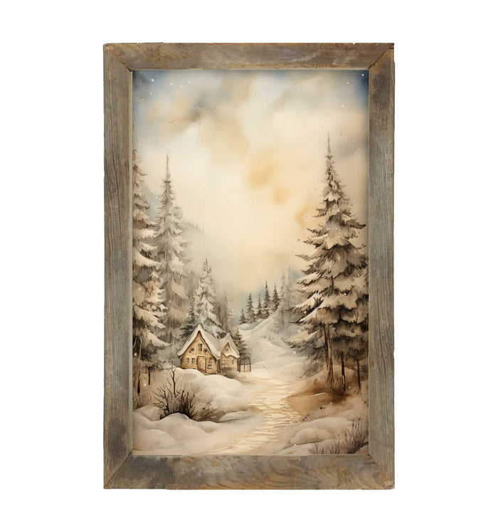 Serene winter cottage - Framed art