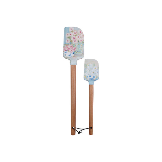Silicone & Wood Spatulas with Floral Pattern, Set of 2 ©