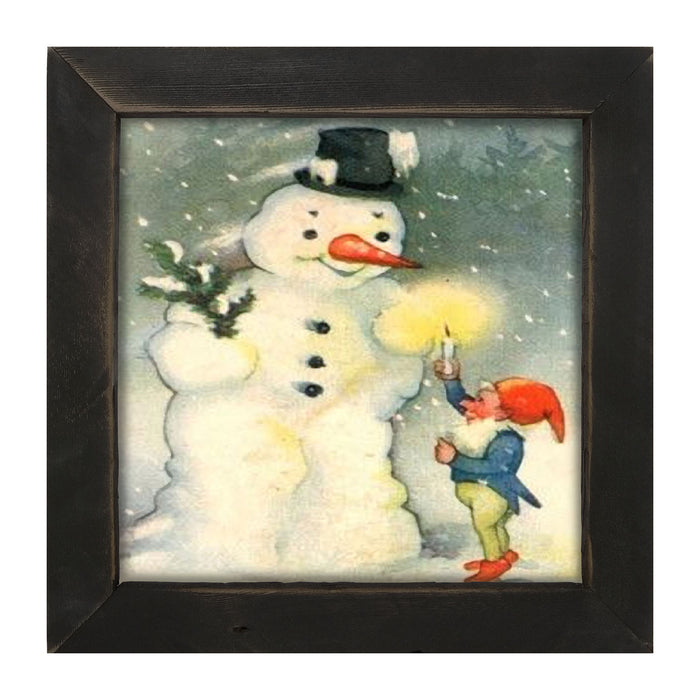 Snowman with Elf - Framed art