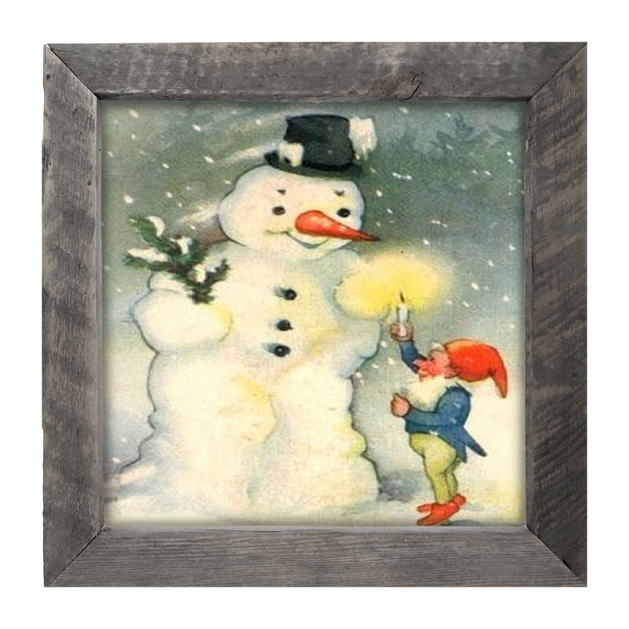 Snowman with Elf - Framed art