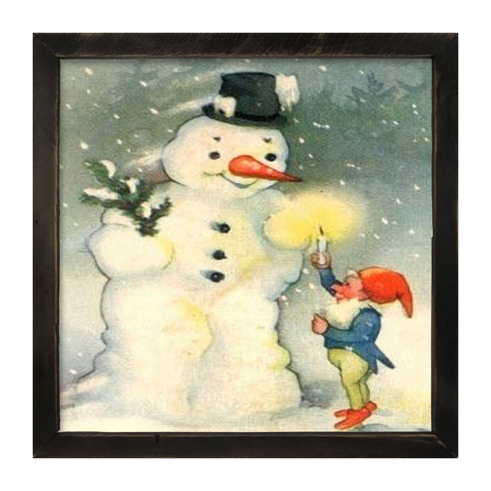Snowman with Elf - Framed art