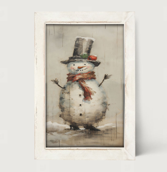 Snowman with red scarf - Framed art