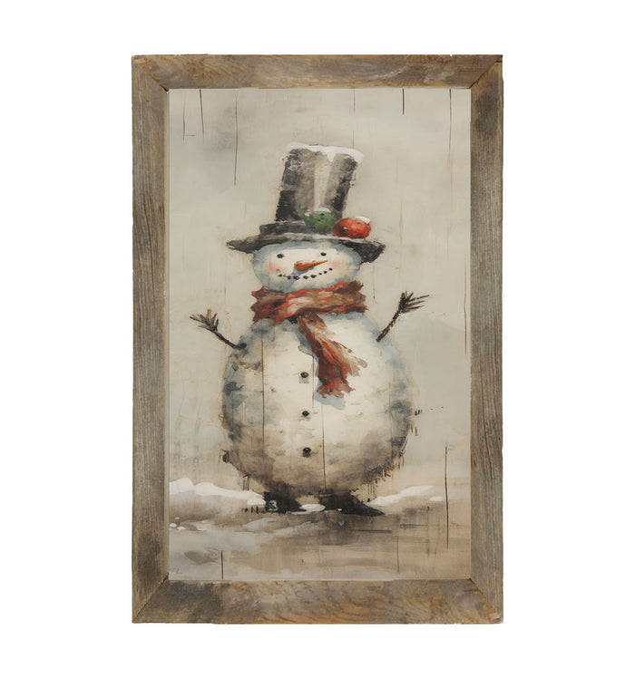 Snowman with red scarf - Framed art