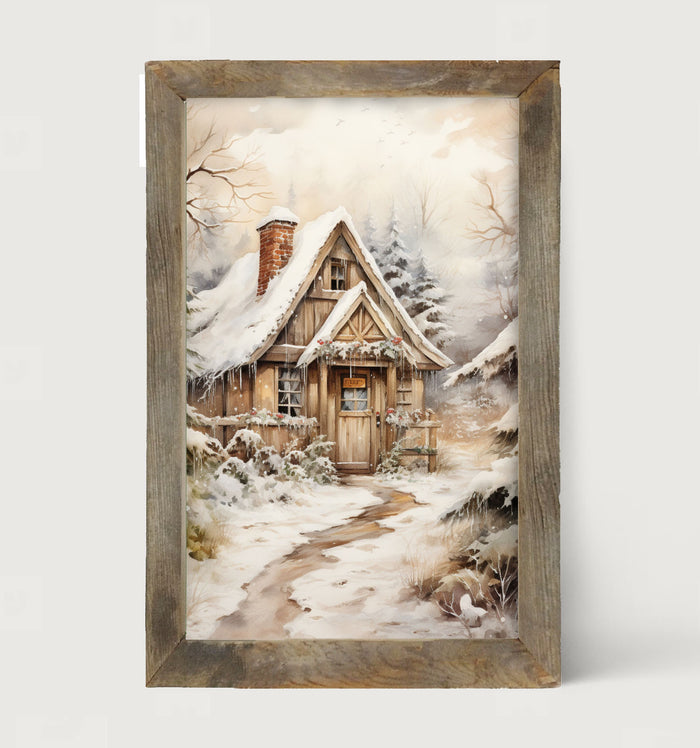 Snowy Cottage - Framed art
