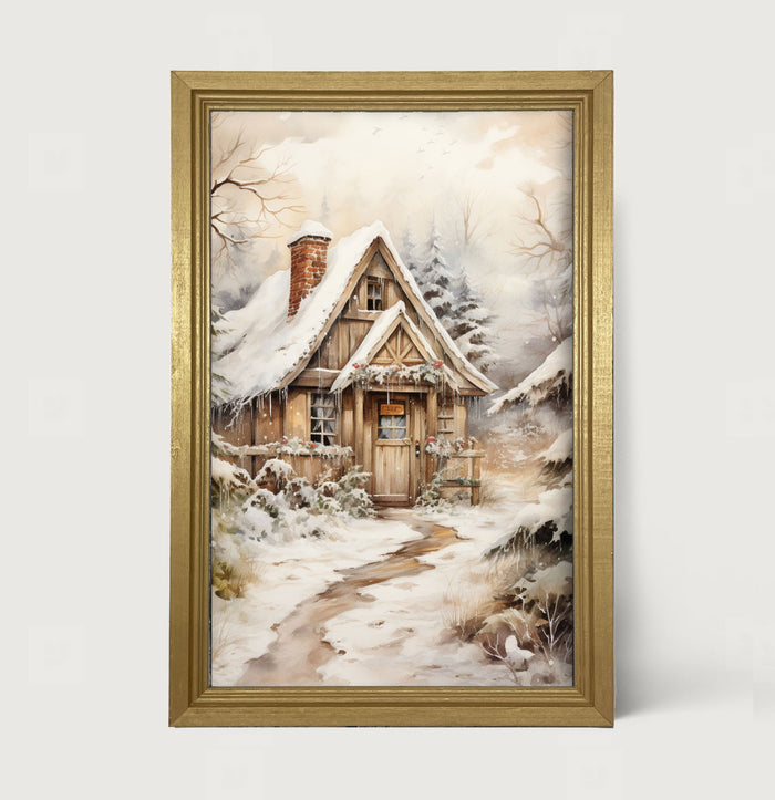 Snowy Cottage - Framed art