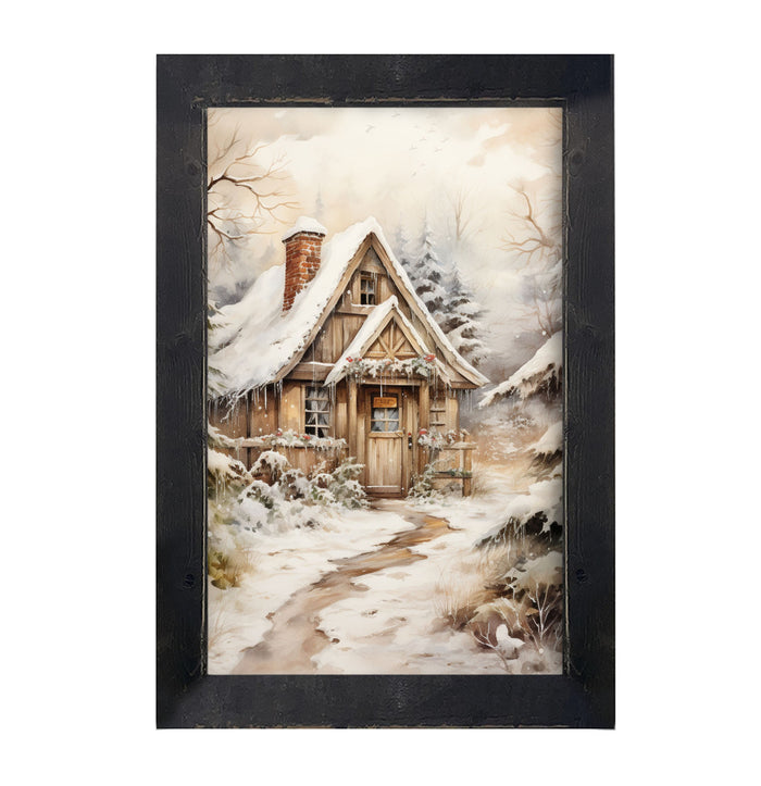 Snowy Cottage - Framed art