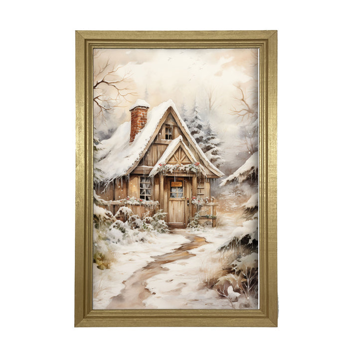 Snowy Cottage - Framed art