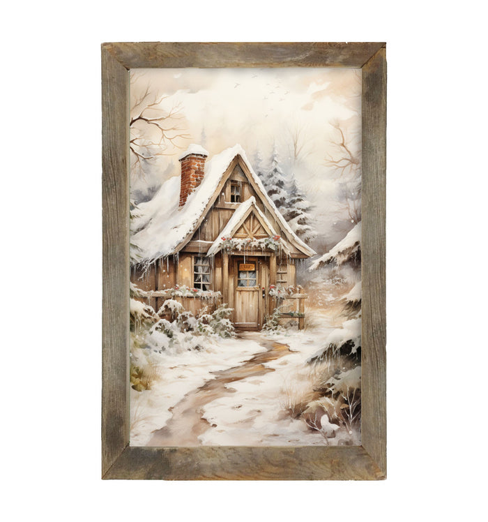 Snowy Cottage - Framed art