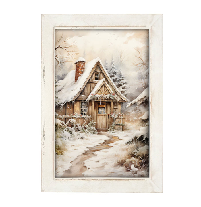 Snowy Cottage - Framed art