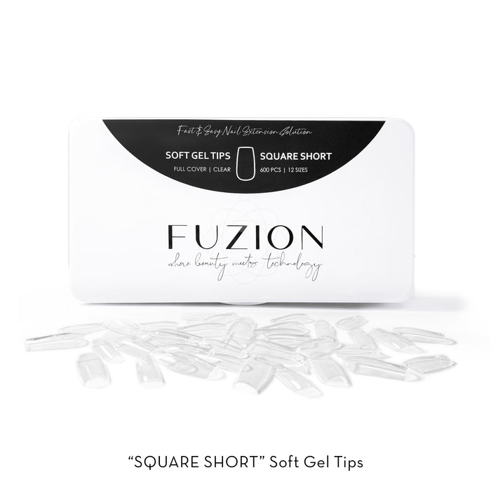Soft Gel Tips | Square Short Clear - 600pk | Fuzion Gel