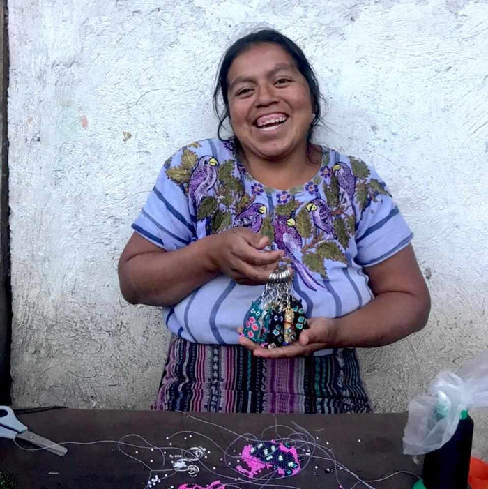 Strawberry Seed Bead Handmade Keychain - Guatemala