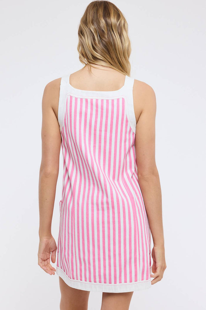 STRIPED BUTTON-UP MINI DRESS / WL25-11869: PUNCH/CREAM