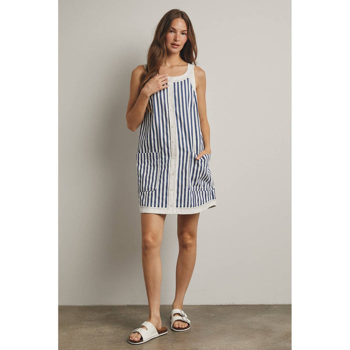 STRIPED BUTTON-UP MINI DRESS / WL25-11869: PUNCH/CREAM