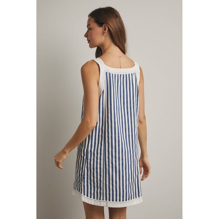 STRIPED BUTTON-UP MINI DRESS / WL25-11869: PUNCH/CREAM