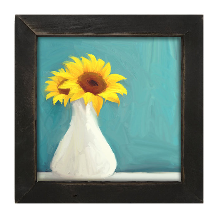Sunflowers in White Vase - Framed art