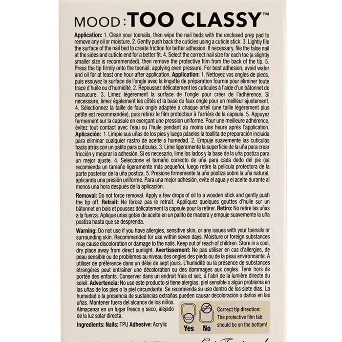 EBIN packaging showing instructions and ingredients for lavender press on toenails with adhesive included