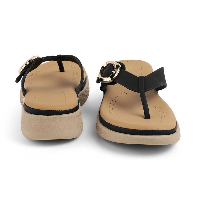 Tresmode Hobuck Black Women's Casual Wedge Sandals