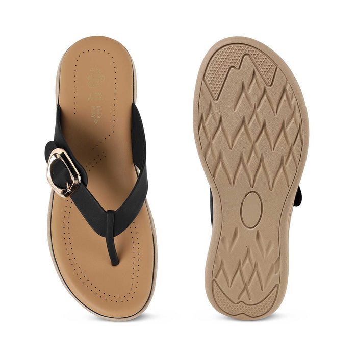 Tresmode Hobuck Black Women's Casual Wedge Sandals