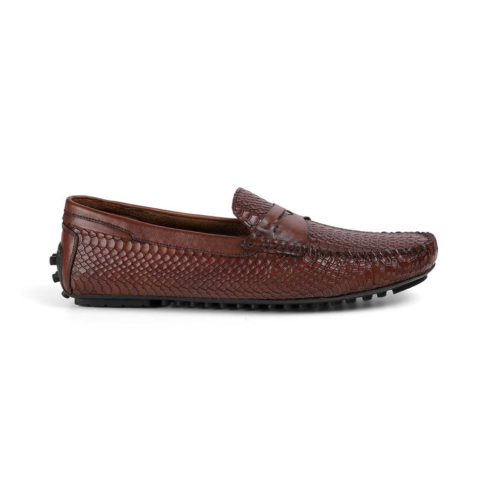 Tresmode Julien Brown Men's Leather Driving Penny Loafers