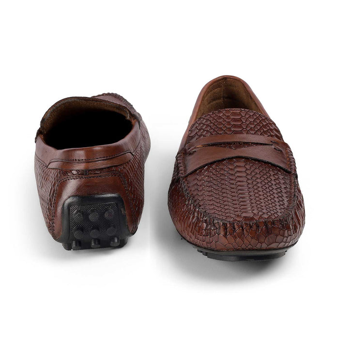 Tresmode Julien Brown Men's Leather Driving Penny Loafers