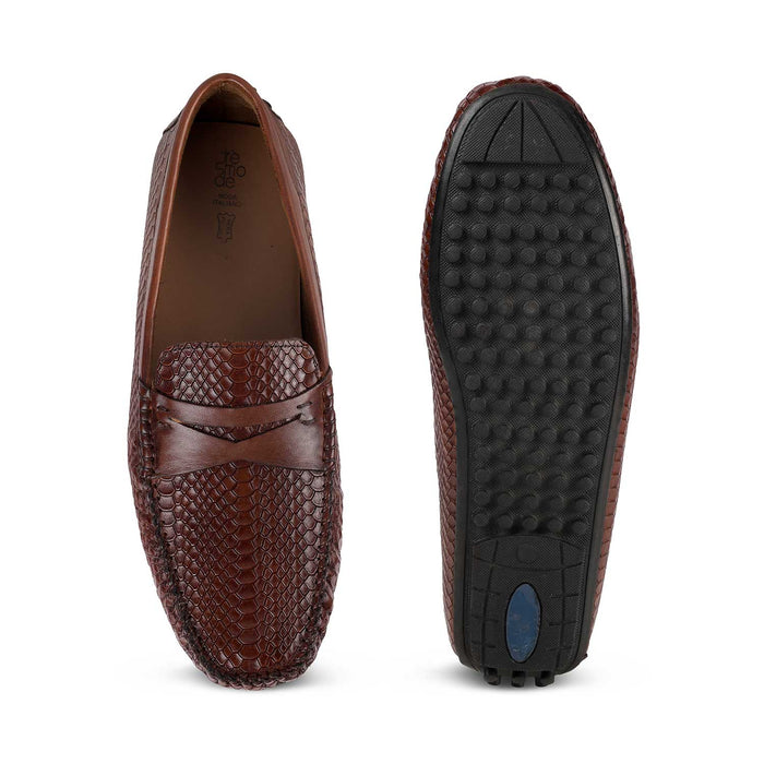 Tresmode Julien Brown Men's Leather Driving Penny Loafers