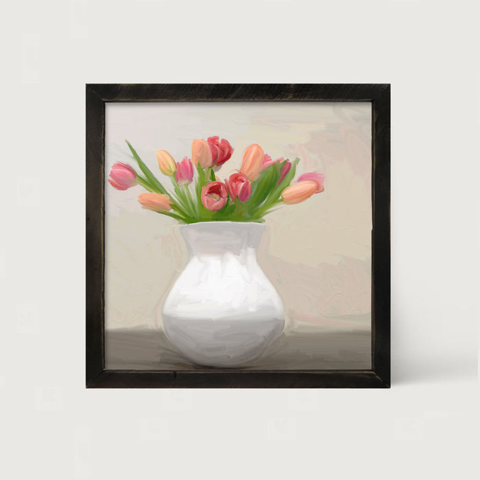 Tulips in White Vase - Framed art