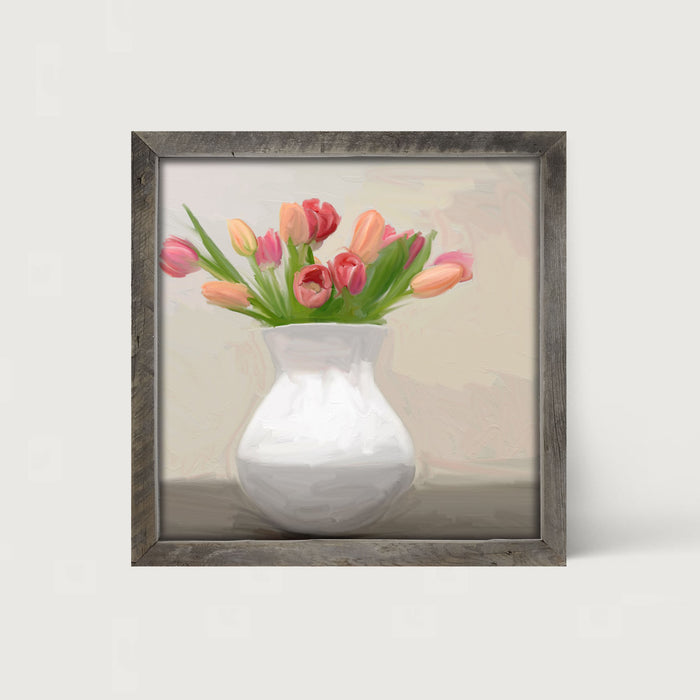 Tulips in White Vase - Framed art