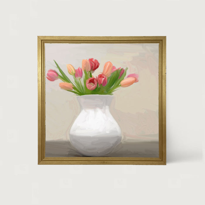 Tulips in White Vase - Framed art