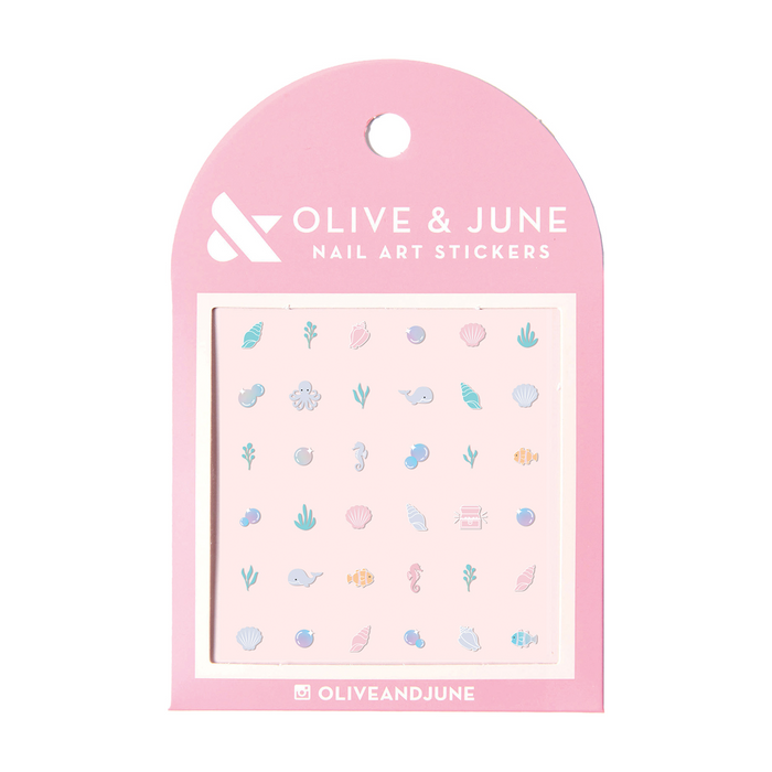 Under the Sea nail art stickers featuring tiny aquatic designs for creative manicures and gel polish looks at home