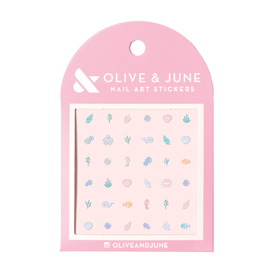 Under the Sea nail art stickers featuring tiny aquatic designs for creative manicures and gel polish looks at home
