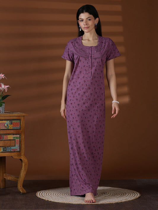 Cotton blend soft daily wear nighty for women in violet